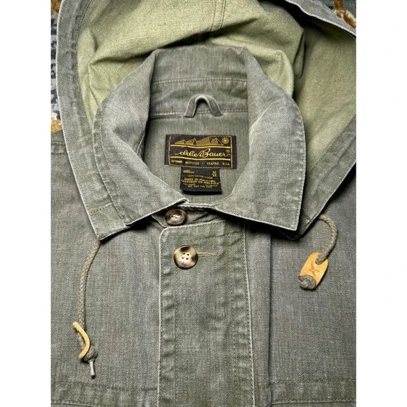 VTG Eddie Bauer Cotton Field Jacket Green Men Medium Chore Barn Utility *see pic - Picture 5 of 11